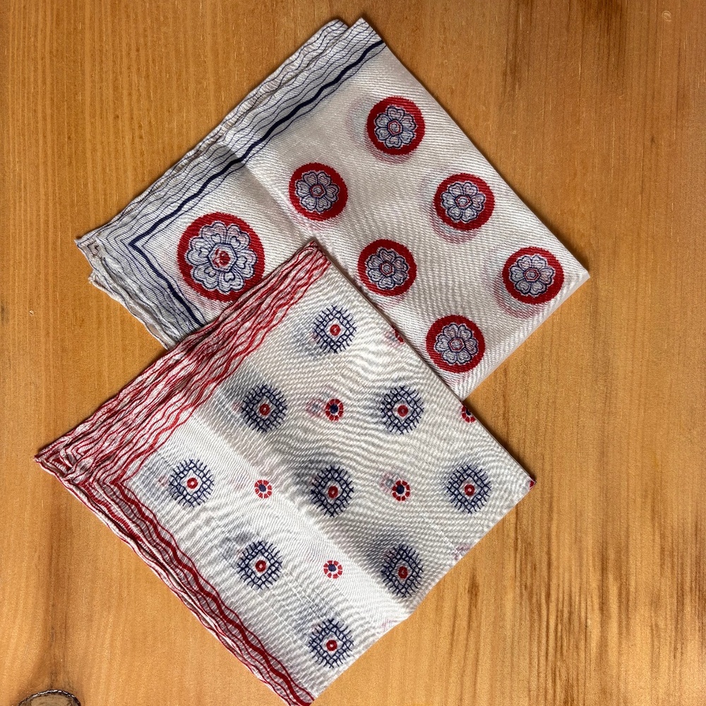 Lot of 2 Vintage Silk Medallion Print Hankies